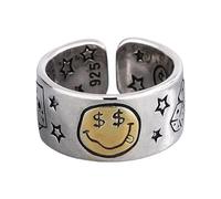 Vynetra Retro Styles - Anillos de apertura de tamaño ajustable con cara de estrella y sonrisas, hechos a mano, joyería de moda para mujer, cara sonriente, talla única, como se describe, como se