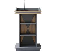 Vyntyra Atril con Estante de Almacenamiento,Podio con Base Estable,Podio de Pie de Madera con 2 Estantes,Atril de Conferencia con Estante de Almacenamiento Atril(B)