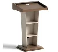 Vyntyra Atril con Estante de Almacenamiento, Podio de Pie de Madera,Atril de pie para podio, Podio de Presentación con Gestión de Cables(Sandalwood Color)