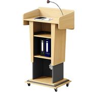 Vyntyra Atril de Conferencia,Atril Móvil con 4 Ruedas, Podio de Pie de Madera con Estantes,con Estante de Almacenamiento, púlpito de la Iglesia,Púlpito de Conferencias(Gray)