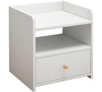 Vyntyra Mesita de Noche, Mesa Auxiliar con Cajón, Asa, Compartimento Abierto(White,Level 1)