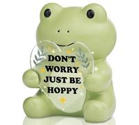 VYNWPDFLI Figura de rana con texto en inglés "Don't Worry Just Be Hoppy, regalo positivo para un amigo, decoración de escritorio de aliento para compañeros de equipo, pequeña resina coleccionable para