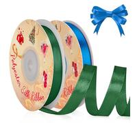 VynyQoo 2 Rollos 10mm Ancho Cinta Regalo, Azul y Verde Cinta de Raso, 22M de Un Lado Cinta de Satén, Cinta Regalo para manualidades, decoración de regalos, regalos de boda y cumpleaños