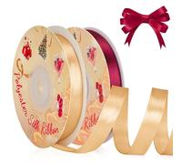 VynyQoo 2 Rollos 10mm Ancho Cinta Regalo, Rojo y Oro Cinta de Raso, 22M de Un Lado Cinta de Satén, Cinta Regalo para manualidades, decoración de regalos, regalos de boda y cumpleaños