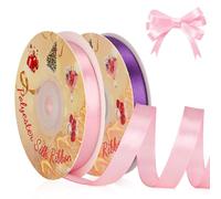 VynyQoo 2 Rollos 10mm Ancho Cinta Regalo, Rosa y Morado, 22M de Un Lado Cinta de Satén, Regalo para manualidades, decoración de regalos, regalos de boda y cumpleaños