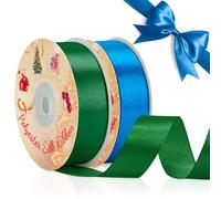 VynyQoo 2 Rollos 20mm Ancho Cinta Regalo, Azul y Verde 22M de Un Lado Cinta de Satén, Regalo para manualidades, decoración de regalos, regalos de boda y cumpleaños