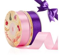 VynyQoo 2 Rollos 20mm Ancho Cinta Regalo, Rosa y Morado 22M de Un Lado Cinta de Satén, Regalo para manualidades, decoración de regalos, regalos de boda y cumpleaños