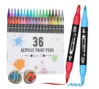 VynyQoo 36 Colores Rotuladores Acrilicos, Marcadores Acrílicos, Rotuladores Doble Punta, Rotuladores Acrilicos Punta Pincel para Pintar Piedras Cristal Cerámica, Acrylic Markers para Niños y Adultos