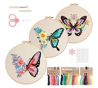VynyQoo 3pcs Kit Bordado Principiantes, Kit de Puntadas de Bordado para Principiantes, Kit Bordado para Principiantes Adultos, Kit de Inicio de Bordado con Patrón de Mariposa e Instrucciones