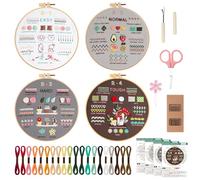 VynyQoo 4pcs Kit Bordado Principiantes, Kits Puntadas Bordados para Principiantes, Set de Práctica de Puntada de Bordado con Patrones e Instrucciones para Bordar