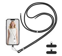 VynyQoo Cuerda para Movil Ajustable 80cm con 2 Parches, Cordon Moviles Cuello, Colgante para Movil, Cuerda Movil Colgar para Teléfono Funda Todo Incluido(Negro)