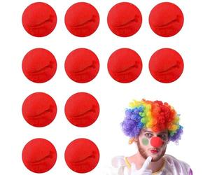 VYNZOR 12 Narices de Payaso de Espuma Roja - Accesorios Divertidos para Niños y Adultos, Talla Universal, Disfraces de Carnaval, Circo, Halloween, Noches Temáticas y Fiestas de Disfraces