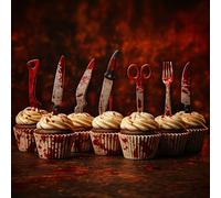 VYNZOR 16 Toppers para Cupcakes Halloween - Decoraciones Escalofriantes para Muffins y Pasteles, Accesorios para Noches y Fiestas Temáticas