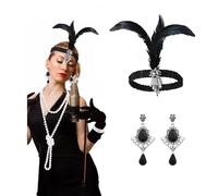 VYNZOR 2 Conjuntos de diadema y pendientes retro, accesorios para dama estilo años 20, accesorios para disfraz, temática de los locos años veinte, disfraces elegantes y con estilo para mujer.