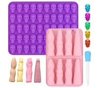 VYNZOR 2 Moldes de Silicona Halloween - Cráneo y Dedos de Hechicera, 50 Cavidades, Reutilizables para Chocolate, Caramelos, Glaçons, Repostería