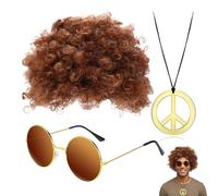 VYNZOR Conjunto de Disfraces de los Años 80 y 90, Peluca Melena, Cadena Dorada con Símbolo de Dólar, Gafas, Pelucas Disfraz, Disfraz Años 80 Hombre, Peluca Noche de Brujas, Accesorios Hombre