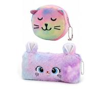 VYNZOR Estuches de Felpa Arcoíris,Cartucheras Pinturas para Niñas,Lindo Estuche de Arcoíris,Cartucheras de Gran Capacidad,Estuches de Papelería Lindos y Espaciosos,petit porte-monnaie en forme de chat