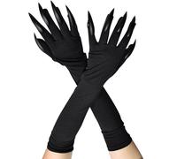 VYNZOR Guantes Halloween con Garras - Guantes Negros con Uñas para Disfraces de Bruja, Vampiro y Monstruo, 45 cm