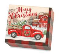 VYNZOR Pack de 20 Servilletas de Papel Navidad 33×33 cm - Servilletas Navideñas 3 Capas con Diseño de Camión Rojo y Cuadros para Decoración de Mesa y Fiestas