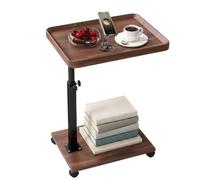 Vyranut - Mesita Lateral Ajustable con Ruedas - Altura 45-80 cm, Diseño Giratório de 360°, Tablero en MDF con Efecto de Nogal, Estructura de Metal Resistente, Mesita Compacta para Sofá, Cama, Salón
