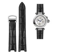 VYSLZ Correa de piel de vaca cóncava de 18x10mm, 20x12mm, pulsera de piel de becerro marrón y negro, hebilla plegable para reloj Cartier PASHA WSPA0009(Black silver buckle,20.12mm)