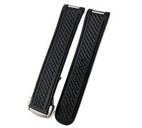 VYSLZ Correa de reloj de silicona de goma de 20mm para obtener un ajuste para Omega Seamaster 300 AT150 Pulseras de banda de hebilla de acero Aqua Terra Ultra Light 8900(Black 1 Round)