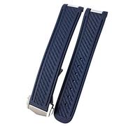 VYSLZ Correa de reloj de silicona de goma de 20mm para obtener un ajuste para Omega Seamaster 300 AT150 Pulseras de banda de hebilla de acero Aqua Terra Ultra Light 8900(Blue blue 1 Pointed)