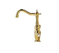 VYSLZ Grifo de lavabo alto de un solo agujero dorado con cuello de cisne clásico y caliente (corto dorado)