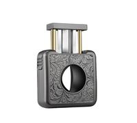 VYSLZ Herramienta profesional de corte de puros 4 en 1, corte en V de precisión y cortadora plana con soporte plegable, accesorio de metal con patrón artístico, herramienta de mano multifuncional (A)