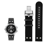 VYSLZ Para el reloj de aviación Hamilton Khaki H77616533 H70615733 Watch Strap Men Watchband Beyond Wind Speed Series Nylon Canvas 20 mm 22 mm(Black silver fold)