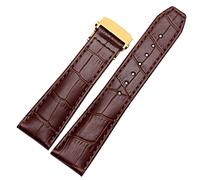 VYSLZ Primera capa Correa de piel de ternera para MAURICE LACROIX Bandas de cuero genuinas de la vaca Eliros Watchband 20 mm 22 mm con hebilla plegable(Brown gold,22mm)