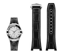 VYSLZ Pulsera con base de silicona de cuero genuino para la serie Omega constellation Perfect Observatory 131.13 correa de reloj serie Manhattan(Black white silver)