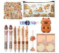 Vyuwast Capybara Estuche de papelería con llavero, notas adhesivas, pegatinas y bolígrafo Capybara, regalos para niñas, niños, cumpleaños, comienzo del colegio