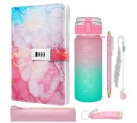 Vyuwast Diario con candado para niña, botella de agua, diario con candado para niña, botella de agua para niñas, adolescentes, marcapáginas, bolígrafos, estuche, regalos para niñas 8, 9, 10, 11, 12,