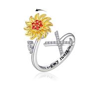 VYYU Anillo antiestrés con hermoso girasol y letra inicial ABC a XYZ - You are My Sunshine Ansiedad Alivio del estrés Anillos abiertos | Alivio del estrés Spinner Alivio del estrés Girasol Regalos
