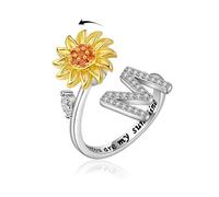 VYYU Anillo antiestrés con hermoso girasol y letra inicial ABC a XYZ - You are My Sunshine Ansiedad Alivio del estrés Anillos abiertos | Alivio del estrés Spinner Alivio del estrés Girasol Regalos