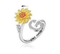 VYYU Anillo antiestrés con hermoso girasol y letra inicial ABC a XYZ - You are My Sunshine Ansiedad Alivio del estrés Anillos abiertos | Alivio del estrés Spinner Alivio del estrés Girasol Regalos