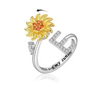 VYYU Anillo antiestrés con hermoso girasol y letra inicial ABC a XYZ - You are My Sunshine Ansiedad Alivio del estrés Anillos abiertos | Alivio del estrés Spinner Alivio del estrés Girasol Regalos