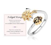VYYU Anillos antiestrés para mujeres, hombres, niñas, niños, regalos de ansiedad con flor giratoria y mariquita, regalos para aliviar el estrés con tarjeta inspiradora para hija, amigos, cumpleaños