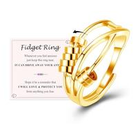 VYYU Anillos antiestrés para mujeres y hombres, regalo de ansiedad, anillo de tamaño abierto, alivia el estrés, con tarjeta inspiradora para hija, amigos, cumpleaños, Navidad, Oro amarillo