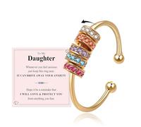 VYYU Anillos para ansiedad para hija, anillo de ansiedad para hija, regalos con círculos pavimentados con pequeños cristales de colores | Calma, alivio del estrés, regalos con tarjeta para niñas