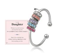 VYYU Anillos para ansiedad para hija, anillo de ansiedad para hija, regalos con círculos pavimentados con pequeños cristales de colores | Calma, alivio del estrés, regalos con tarjeta para niñas