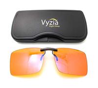 Vyzia Gafas de bloqueo de luz azul con clip para dormir | Se adaptan sobre gafas graduadas, lentes naranjas ayudan a reducir la tensión ocular de la computadora e inducir el sueño