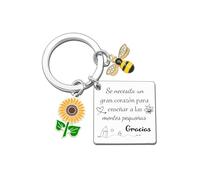 VZIUYTRE Llavero Regalo para Profesor,Regalo Original Fin de Curso y Día del Maestro | Llavero Girasol y Abeja con Frase en Español “Se necesita un gran corazón para enseñar” (1)