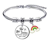 VZIUYTRE Regalo para tía sobrina, pulsera ajustable con colgante de arco iris el mejor amigo de por vida de la tía y la sobrina, acero inoxidable