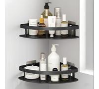 VZLYMTV Estantería Baño Sin Taladro - Rinconera Ducha Angular para Cocina y Baño, Soporte Pared Negra de Aluminio Resistente, Fácil Instalación con Adhesivo Fuerte