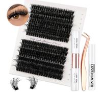 Vznffur Kit de extensión de pestañas esponjosas, 280 unidades, kit de extensión de pestañas gruesas 60D 80D, mezcla de 10-18 mm, pestañas de volumen con pinzas de unión y sellado, removedor de racimo