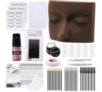 Vznffur Kit de pestañas para principiantes, kit de extensión de pestañas con cabeza de maniquí de pestañas, pegamento de extensión de pestañas, crema removedor, pinzas para entrenamiento de práctica