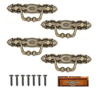 VZU 4 tiradores para cajones y armarios, estilo vintage, con 8 tornillos, aleación de zinc, bronce antiguo para cajones, cajas, muebles, 102 x 36 mm