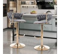 VZXATYOP Juego De Taburetes Giratorios De Terciopelo 360° Modernos Ajustables En Altura, con Respaldo Bajo Y Reposapiés Ideales For Barra O Isla De Cocina(Gray,6pcs)